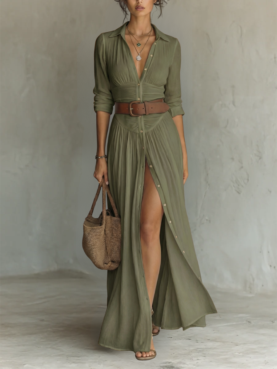 Robe Longue Chemise Boutonnée Femme