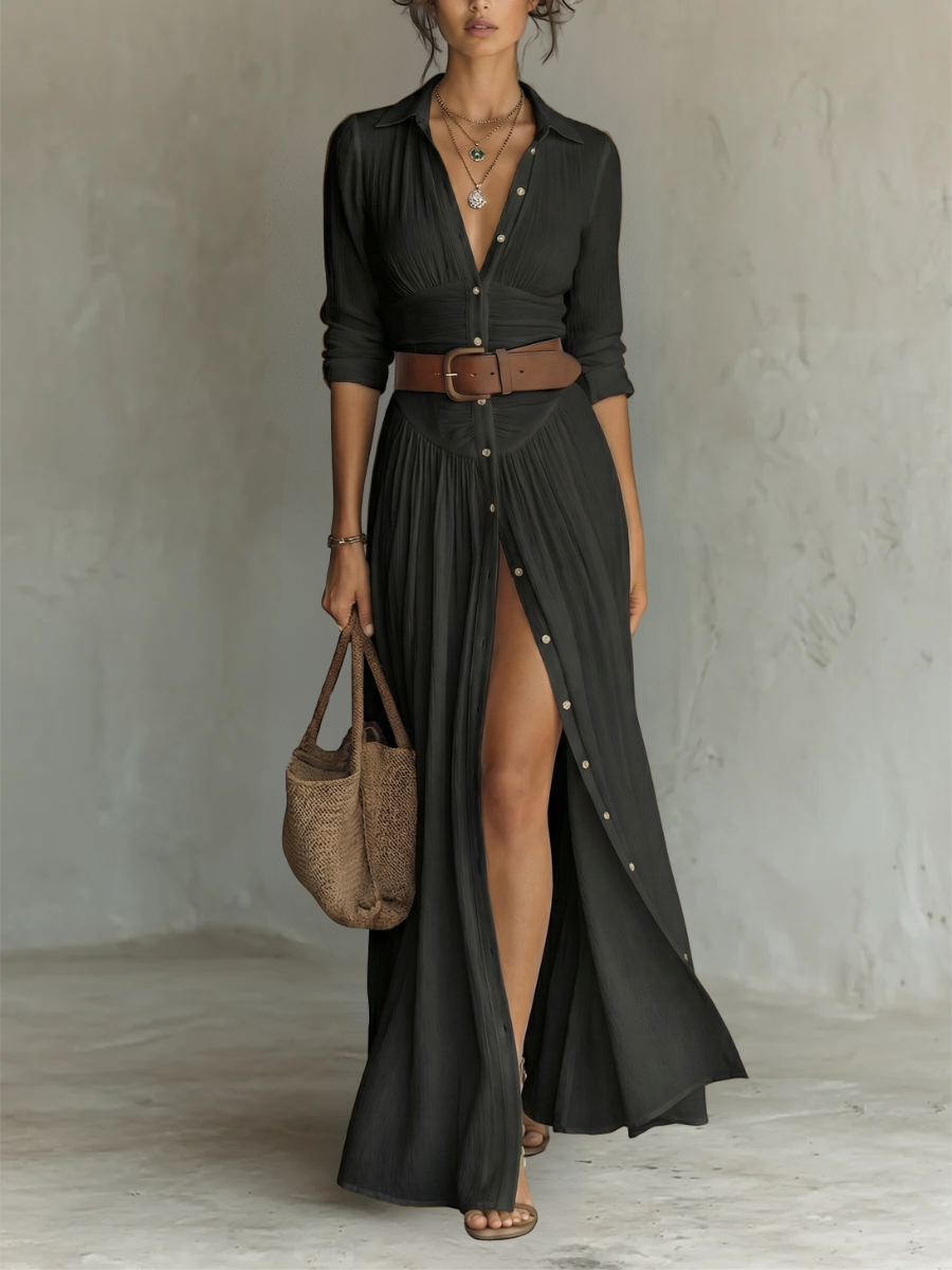 Robe Longue Chemise Boutonnée Femme