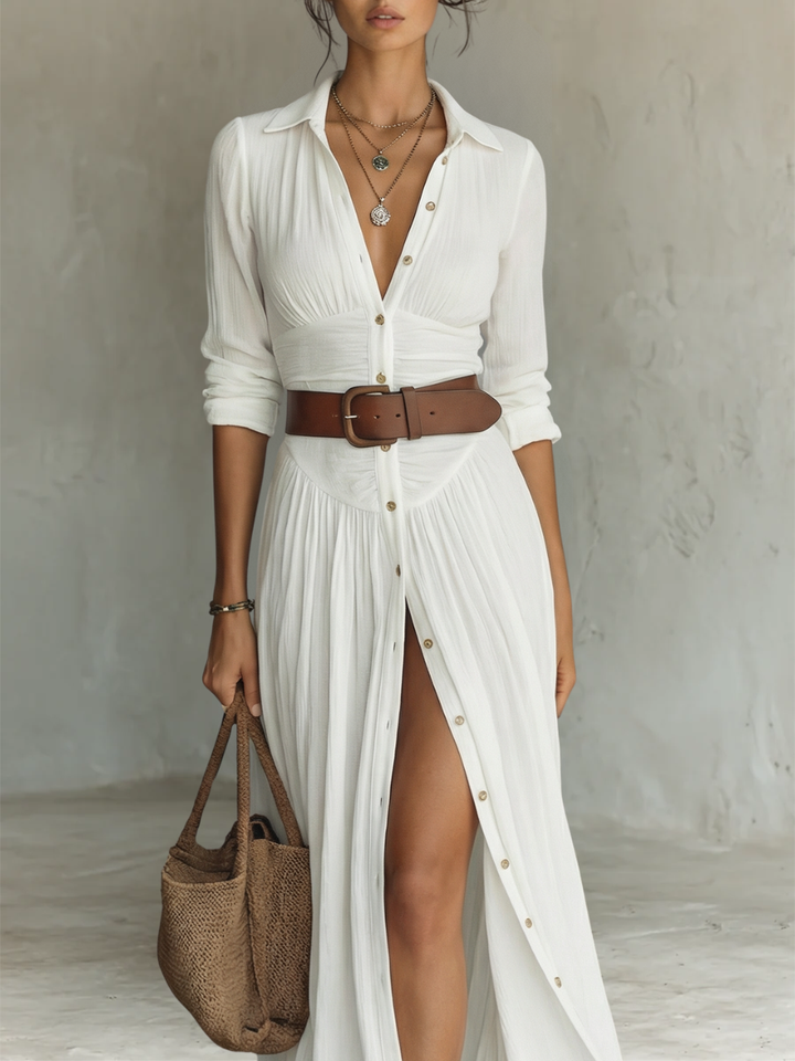 Robe Longue Chemise Boutonnée Femme