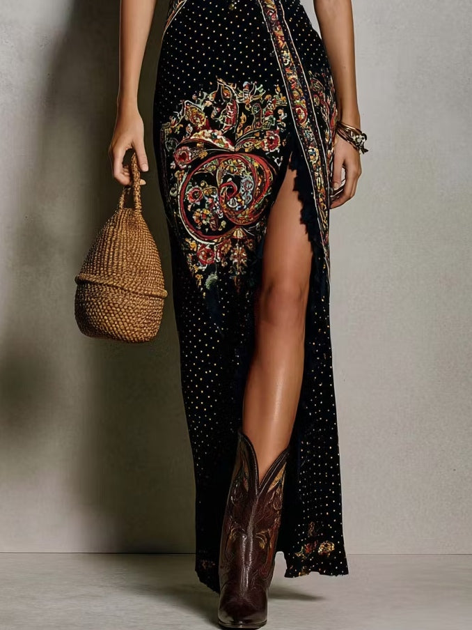 Robe Longue Femme Bohème à Imprimé Ethnique