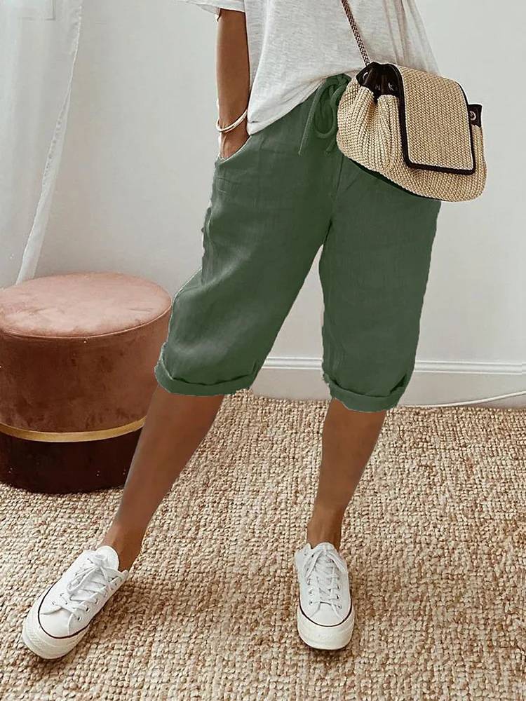 Short bermuda lin femme taille ajustable