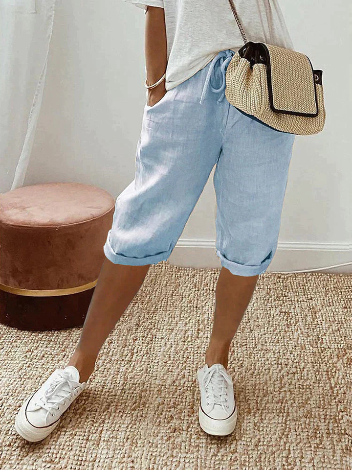Short bermuda lin femme taille ajustable