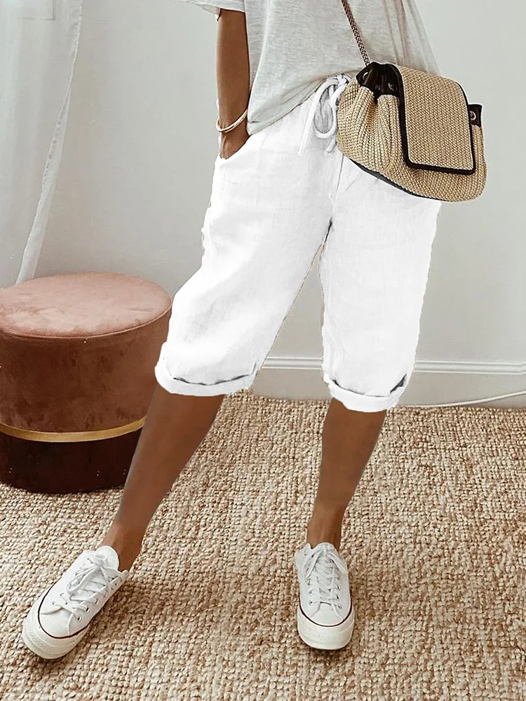 Short bermuda lin femme taille ajustable