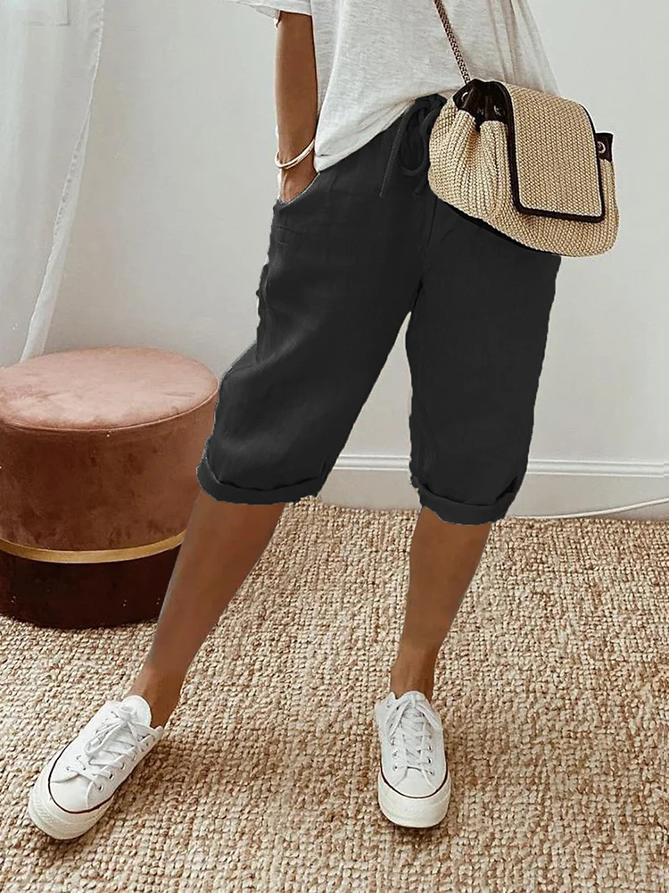 Short bermuda lin femme taille ajustable