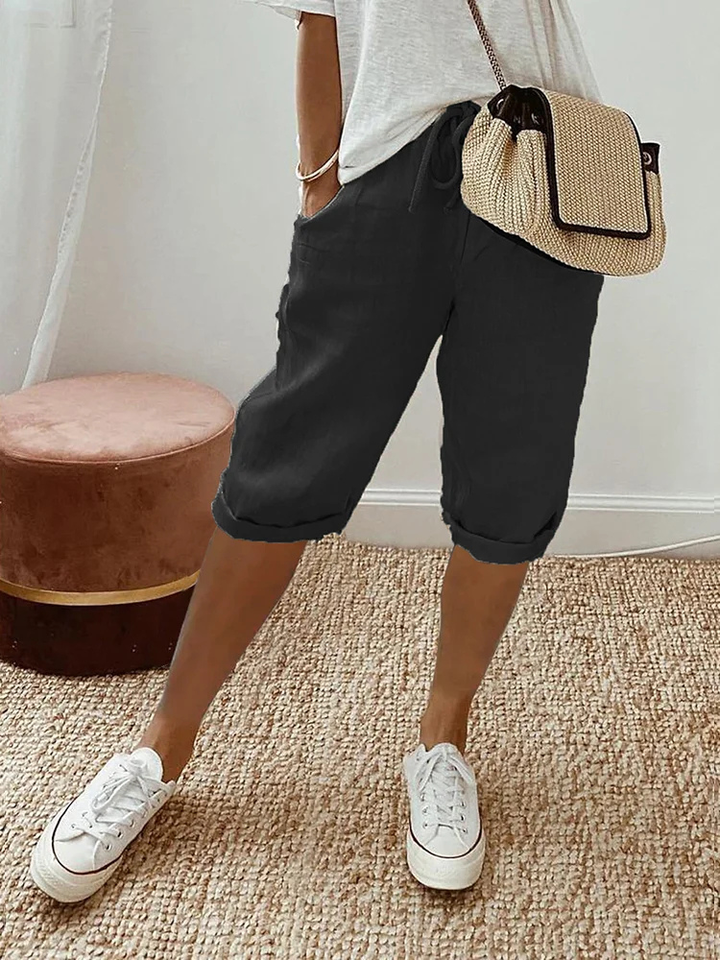 Short bermuda lin femme taille ajustable