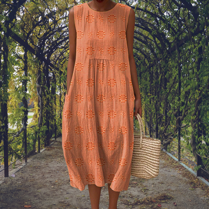 Women's cotton midi dress with polka dots
