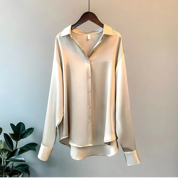 Blouse Femme Satinée Boutonnée à Manches Longues