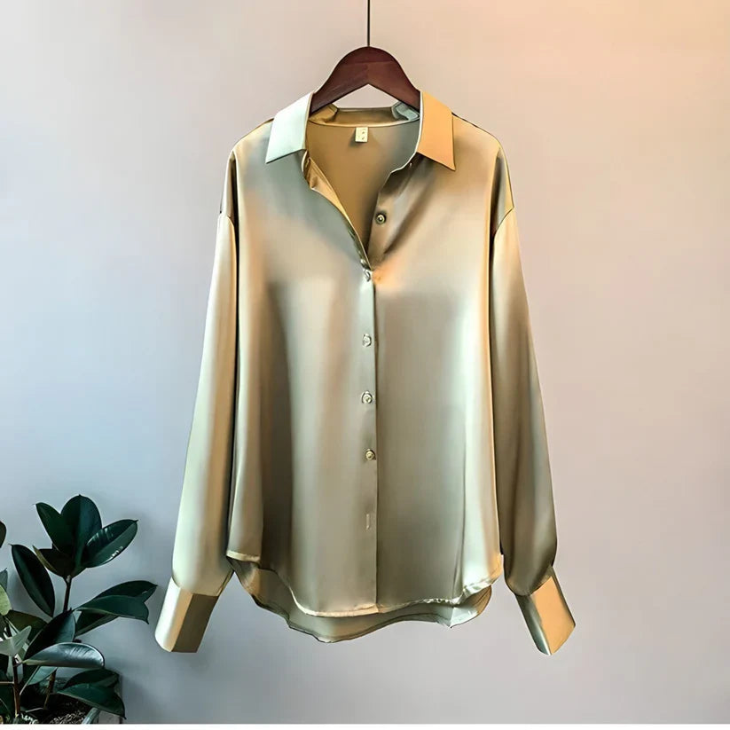 Blouse Femme Satinée Boutonnée à Manches Longues