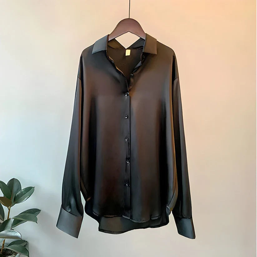 Blouse Femme Satinée Boutonnée à Manches Longues