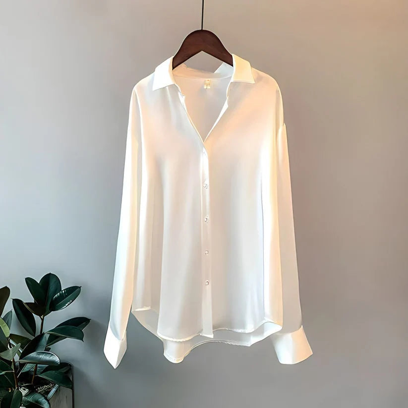 Blouse Femme Satinée Boutonnée à Manches Longues