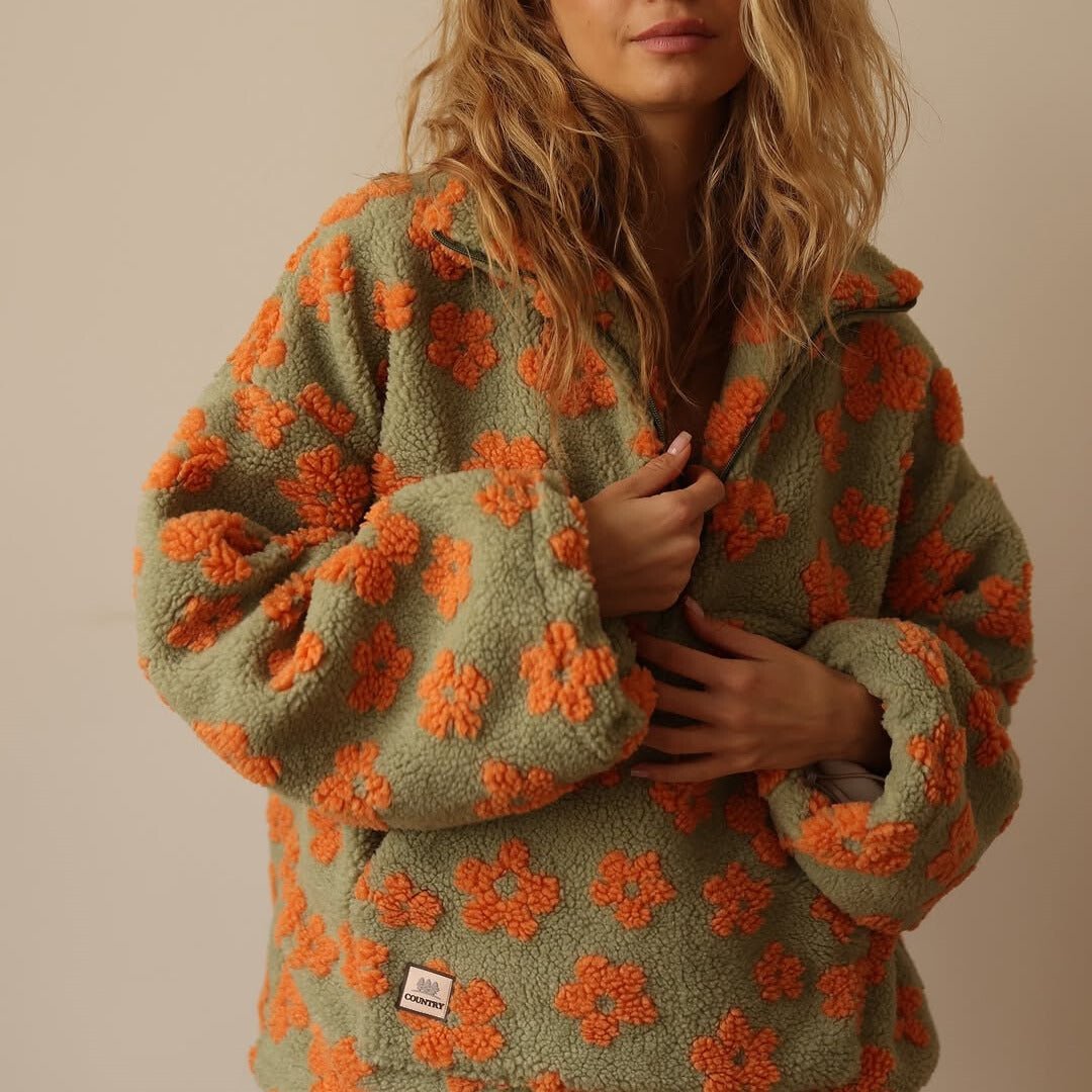 Giacca in pile teddy da donna con motivo floreale