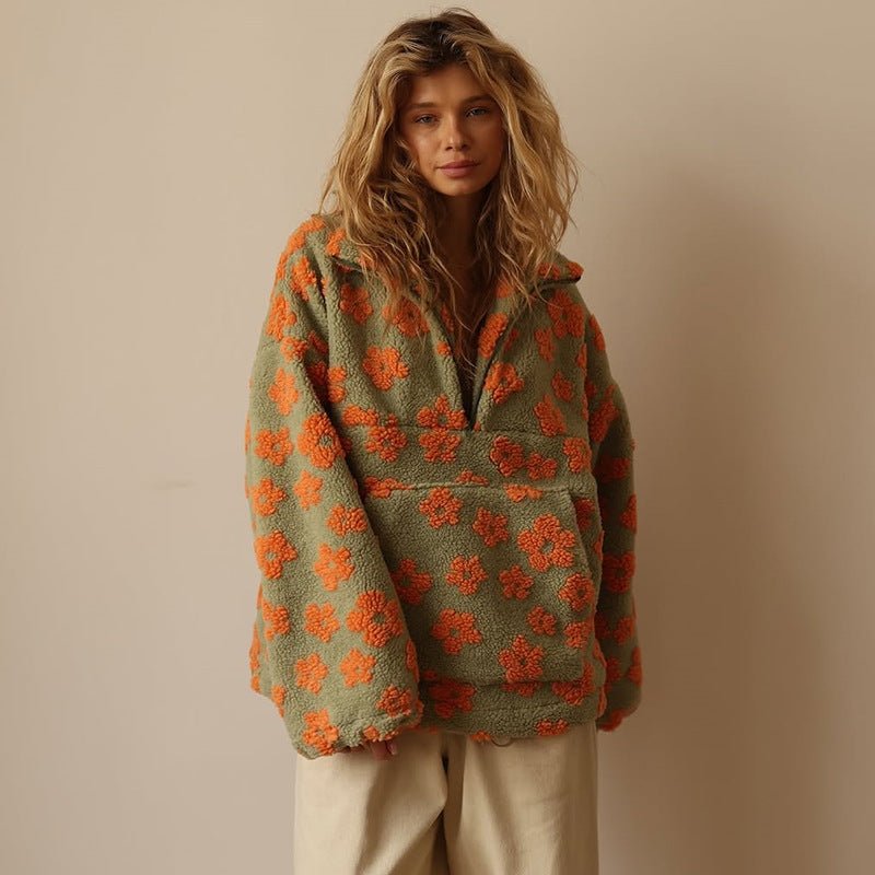 Giacca in pile teddy da donna con motivo floreale