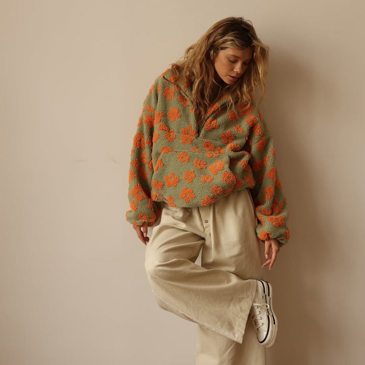 Giacca in pile teddy da donna con motivo floreale