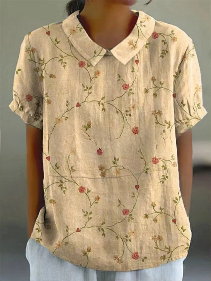 Chemisier Fleuri Décontracté à Col Chemise pour Femme