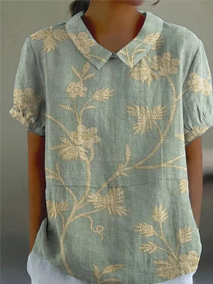 Chemisier Fleuri Décontracté à Col Chemise pour Femme