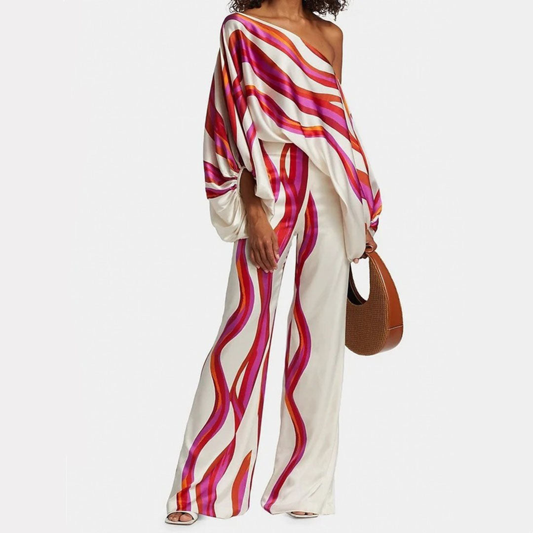 Ensemble Femme Imprimé Graphique Tenue Deux Pièces Chic et Fluide