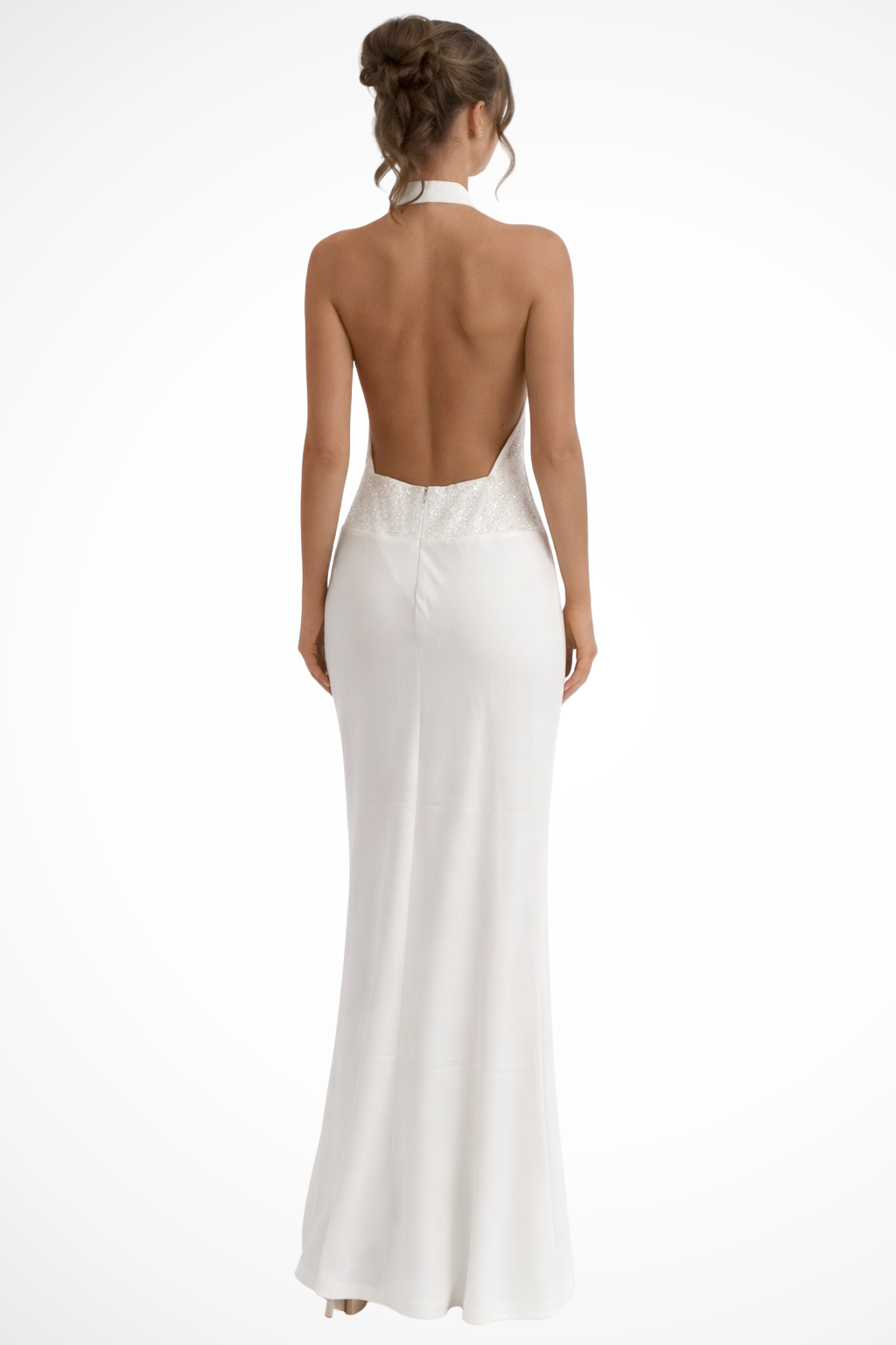 Women's Long Backless Dress with Draped Neck, Elegant Maxi Evening Gown