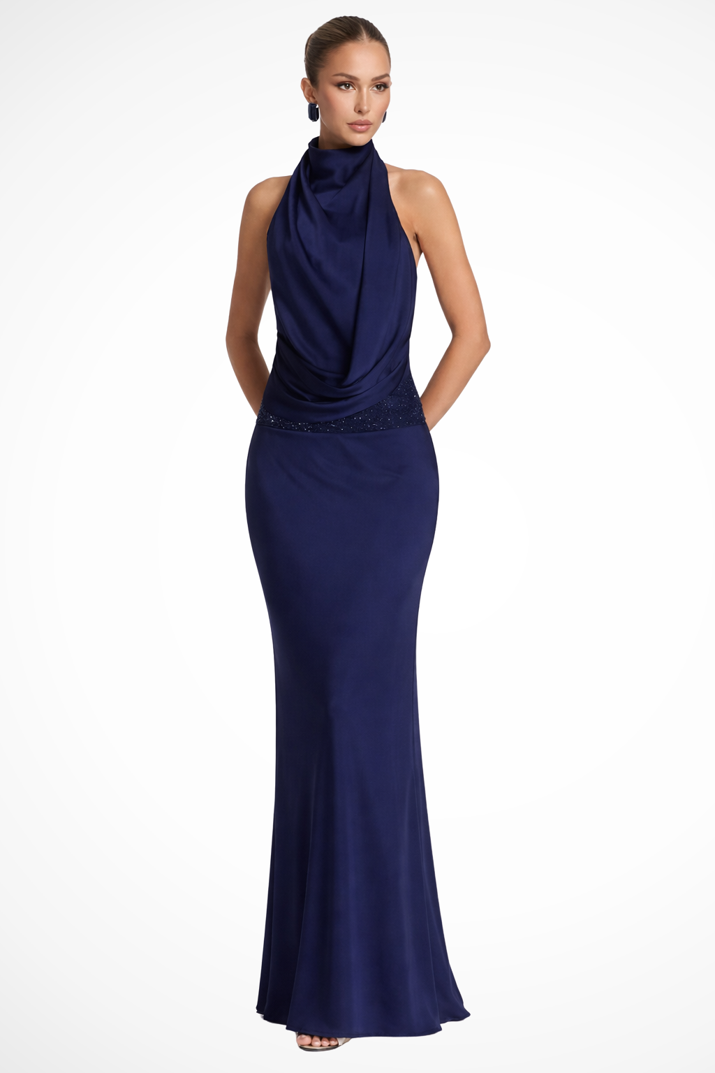Robe Longue Dos Nu Femme à Col Drapé Maxi Élégante de Soirée