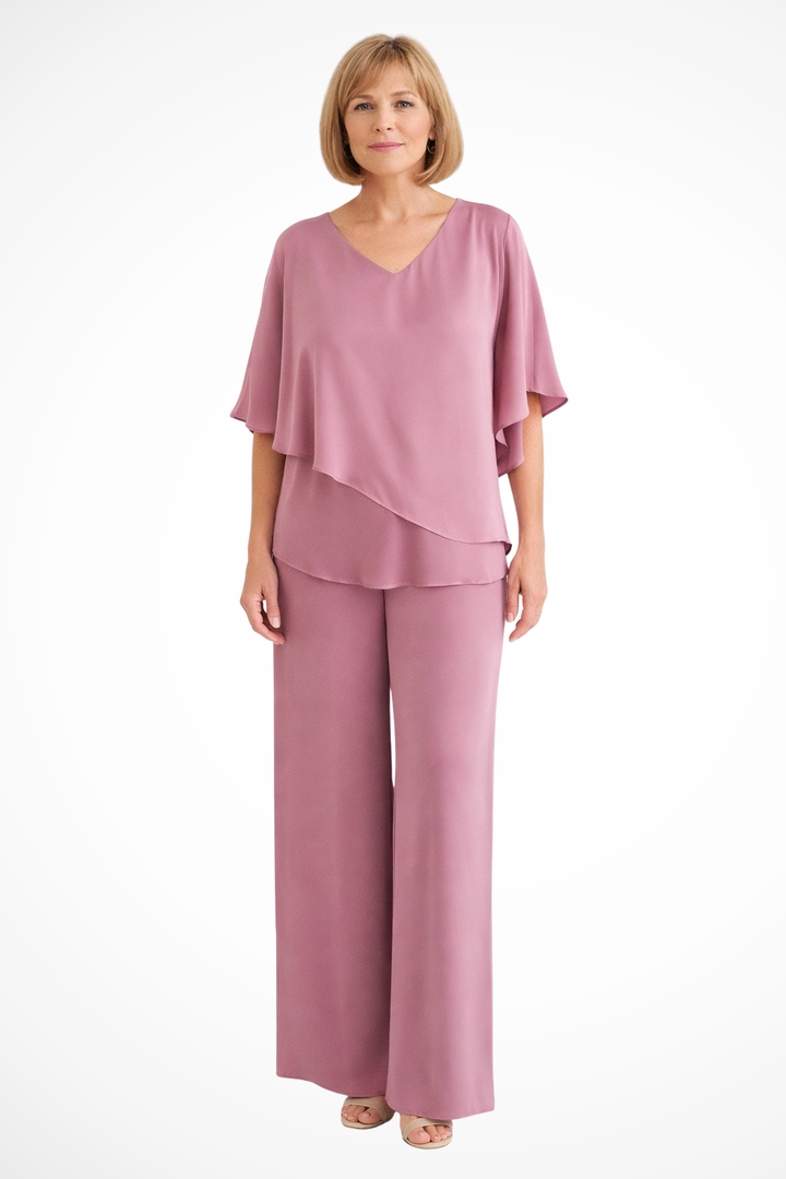 Ensemble Femme 2 Pièces Fluide à Haut Asymétrique et Pantalon Large