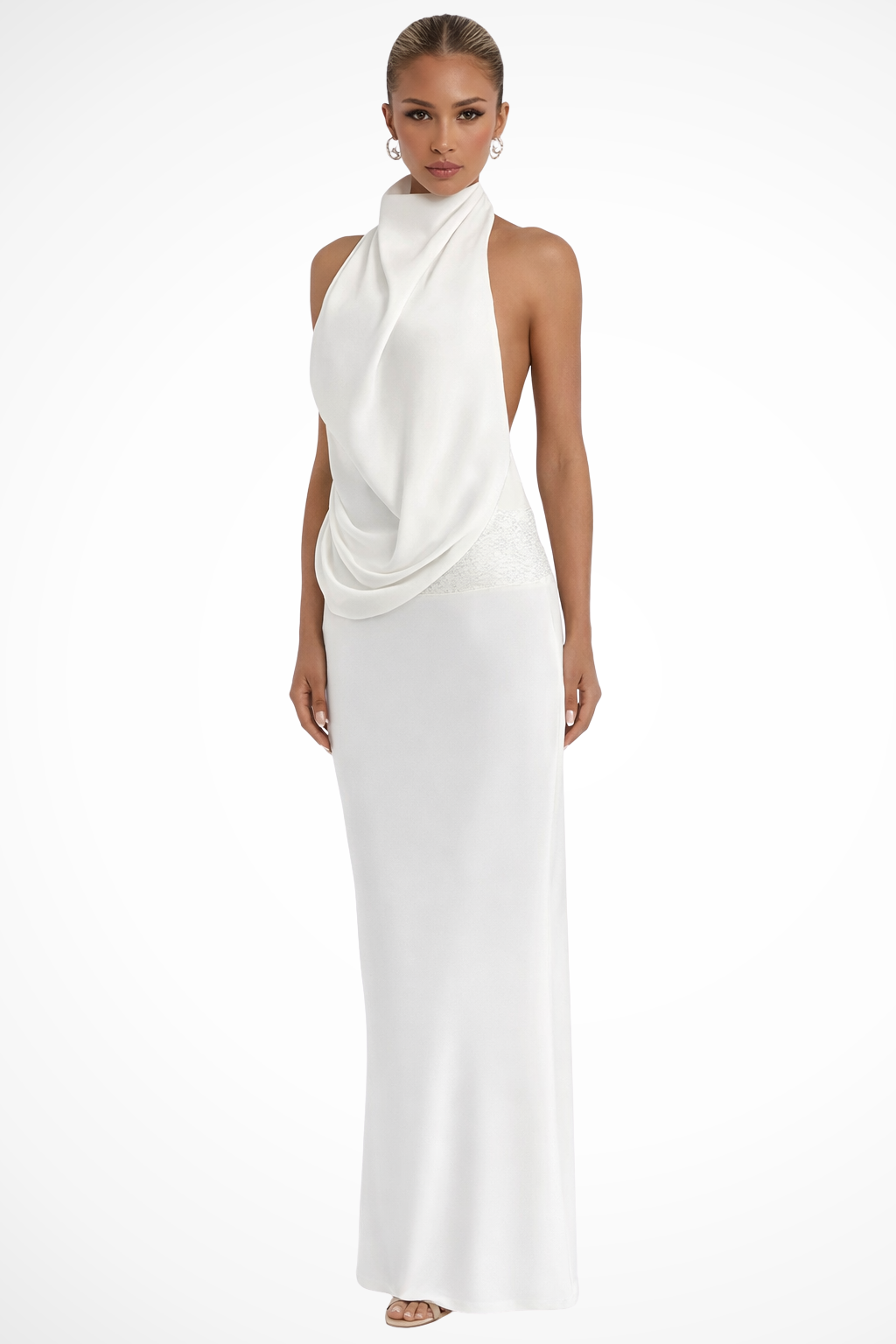 Robe Longue Dos Nu Femme à Col Drapé Maxi Élégante de Soirée