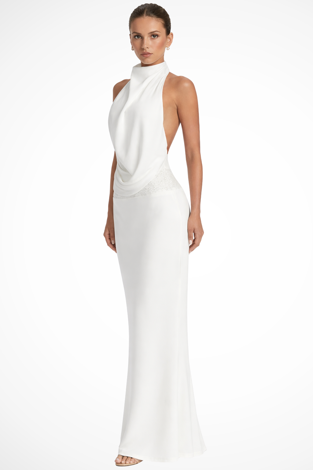 Robe Longue Dos Nu Femme à Col Drapé Maxi Élégante de Soirée