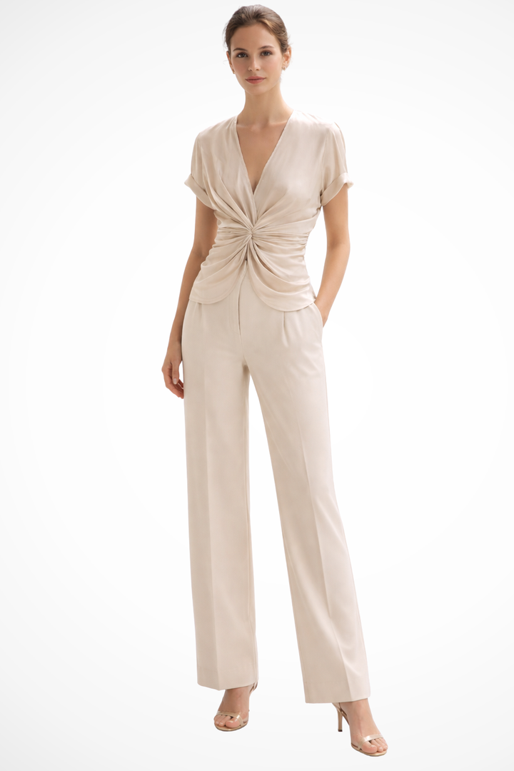 Blouse Femme Élégante à Décolleté V Drapé Haut
