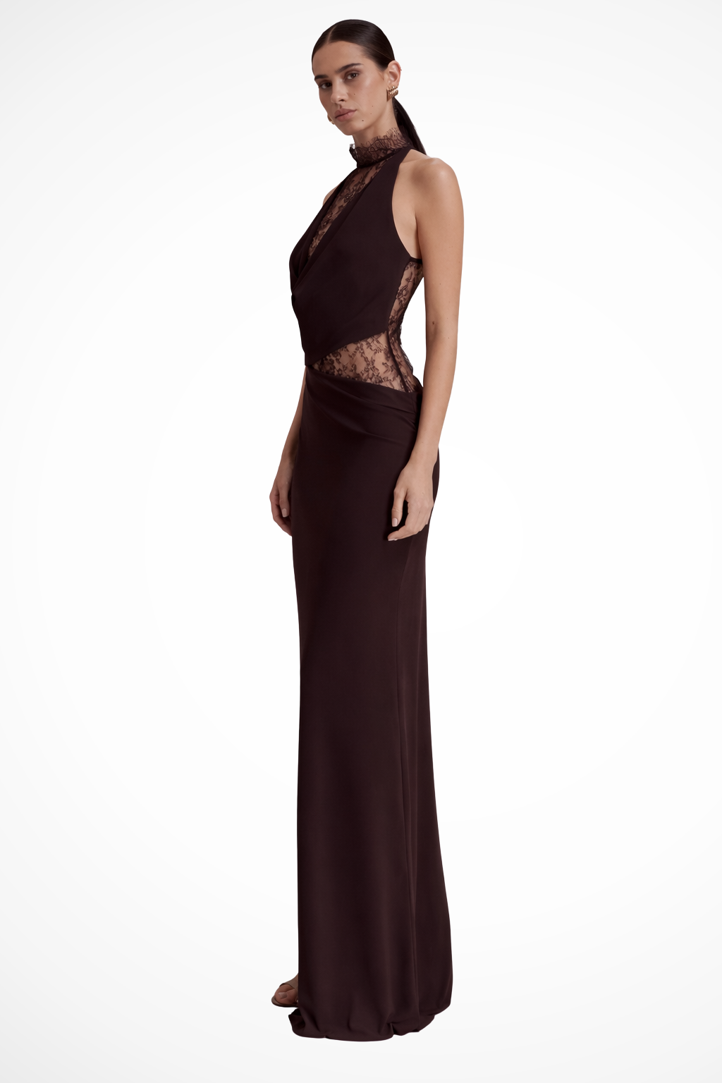 Robe de Soirée Longue Femme à Col Halter et Dentelle Élégante