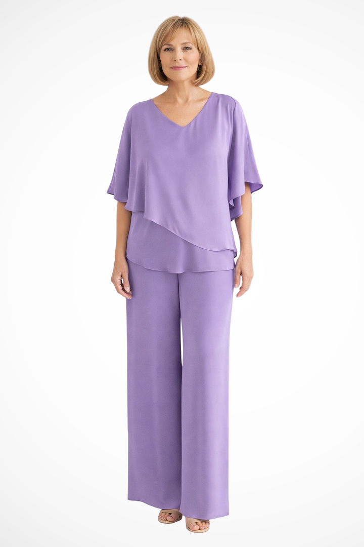 Ensemble Femme 2 Pièces Fluide à Haut Asymétrique et Pantalon Large