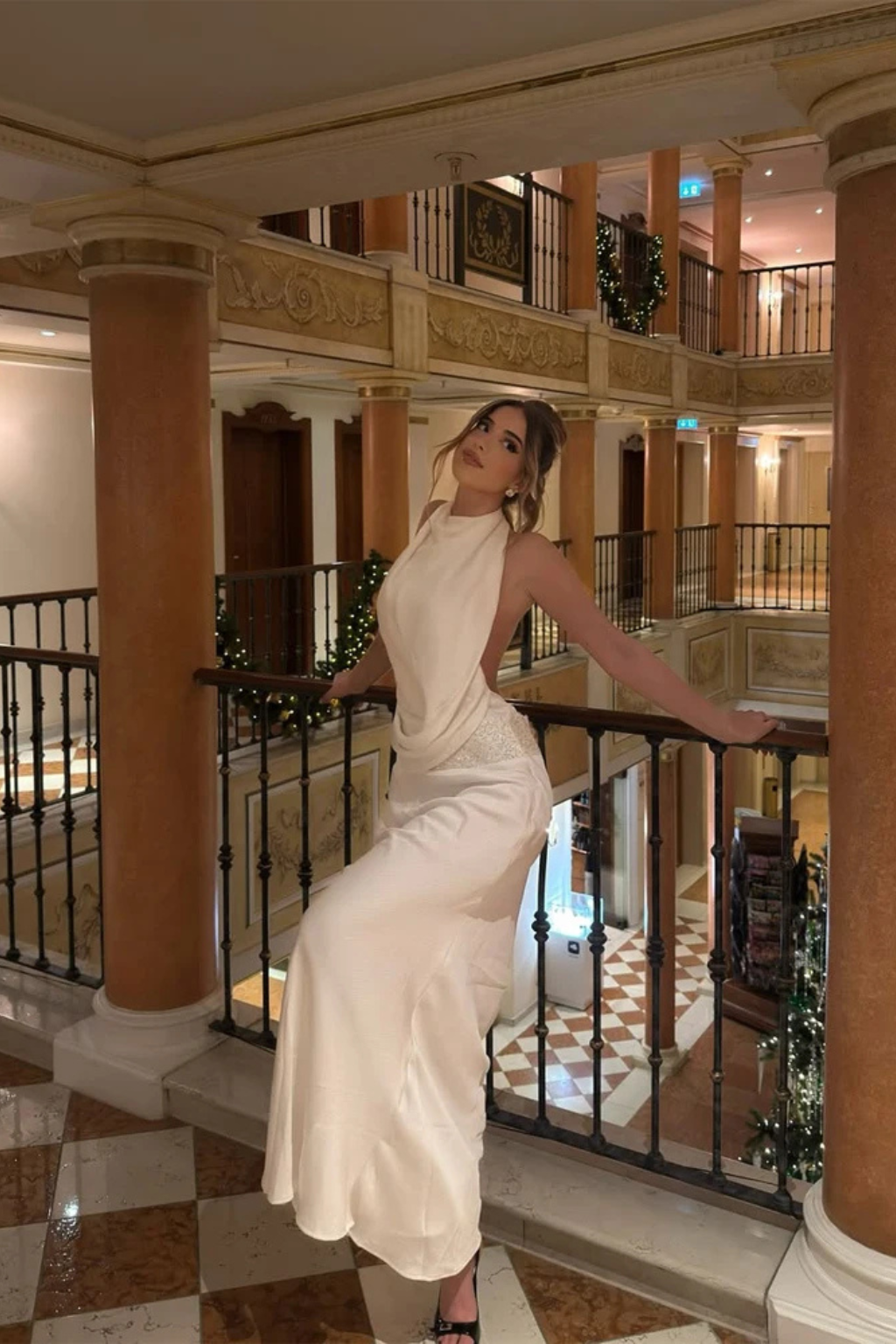 Robe Longue Dos Nu Femme à Col Drapé Maxi Élégante de Soirée