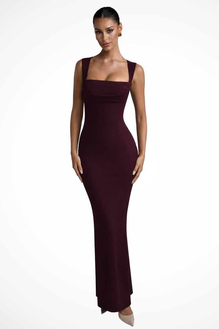 Elegant Square Neck Long Bodycon Dress for Wedding Guest – Marlovale