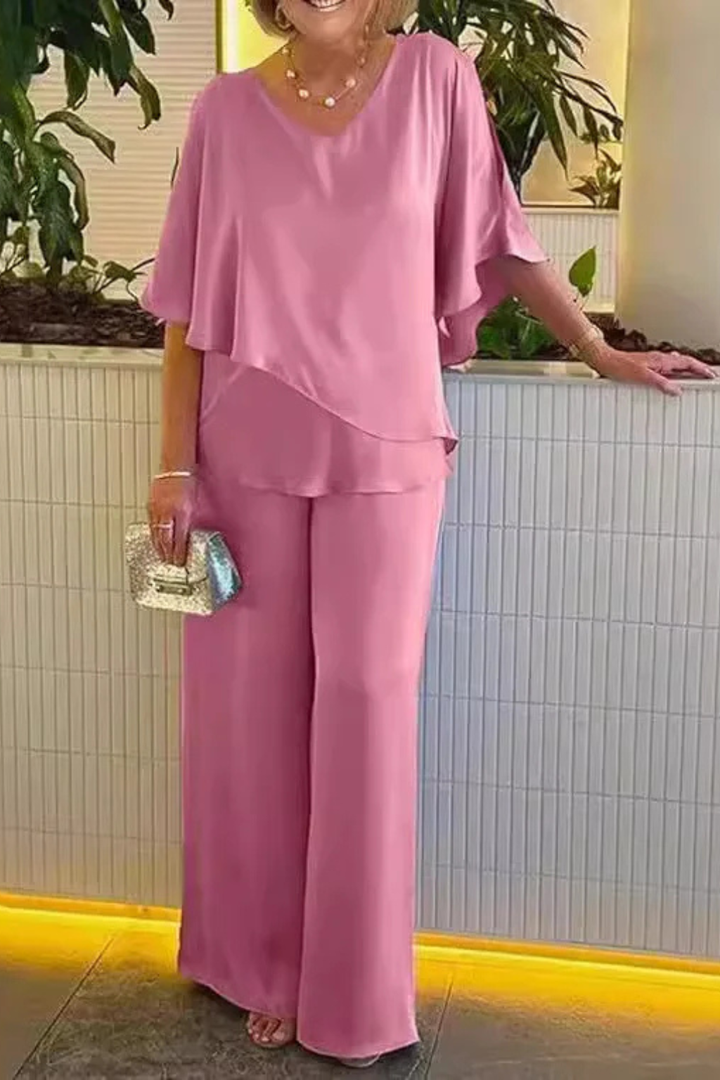 Ensemble Femme 2 Pièces Fluide à Haut Asymétrique et Pantalon Large
