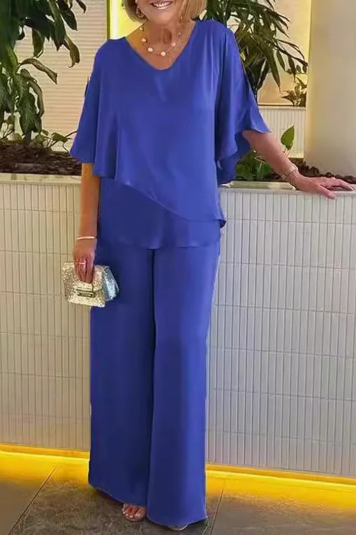 Ensemble Femme 2 Pièces Fluide à Haut Asymétrique et Pantalon Large