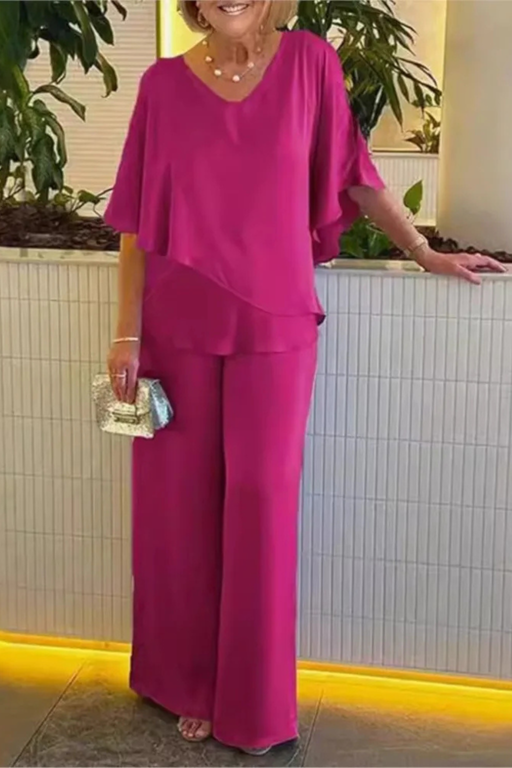 Ensemble Femme 2 Pièces Fluide à Haut Asymétrique et Pantalon Large