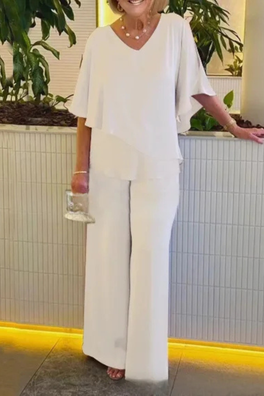 Ensemble Femme 2 Pièces Fluide à Haut Asymétrique et Pantalon Large
