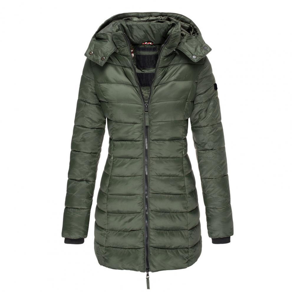 Trench-Coat Long Matelassé Pour Femme à Capuche et Fermeture Zippée