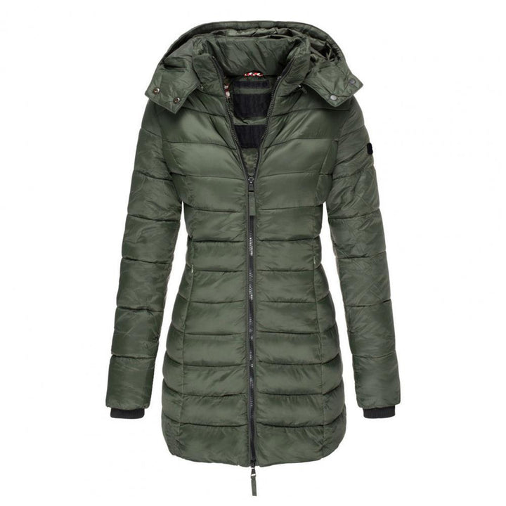 Trench-Coat Long Matelassé Pour Femme à Capuche et Fermeture Zippée