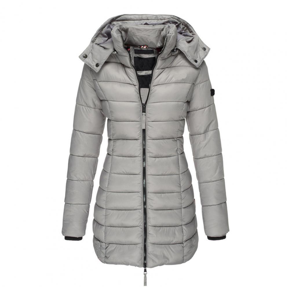 Trench-Coat Long Matelassé Pour Femme à Capuche et Fermeture Zippée