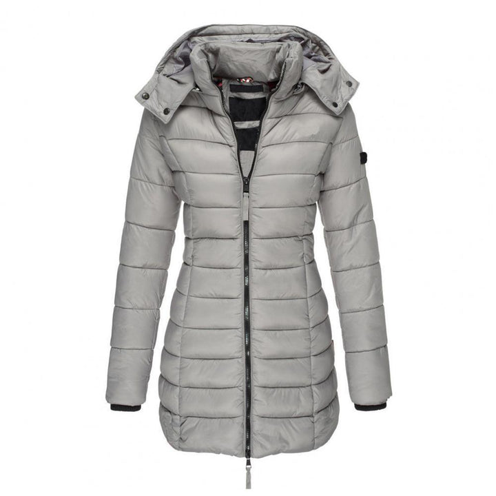 Trench-Coat Long Matelassé Pour Femme à Capuche et Fermeture Zippée