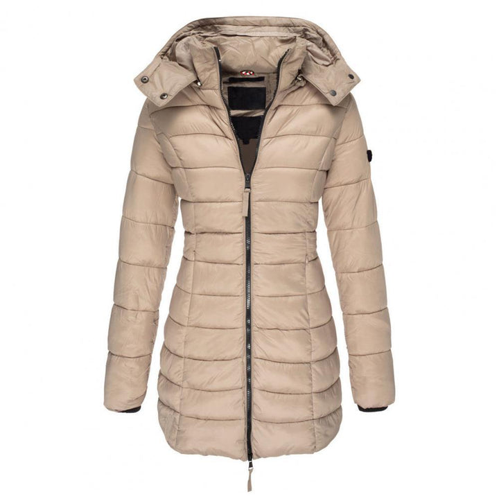 Trench-Coat Long Matelassé Pour Femme à Capuche et Fermeture Zippée