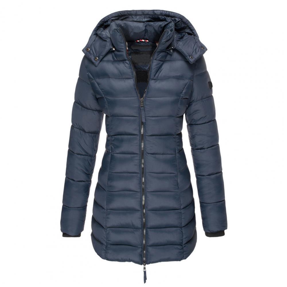 Trench-Coat Long Matelassé Pour Femme à Capuche et Fermeture Zippée