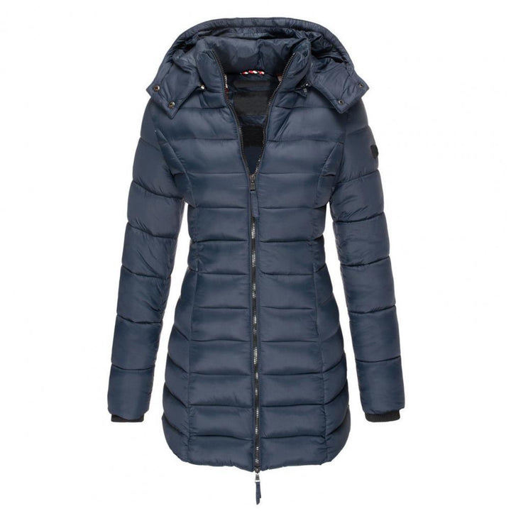 Trench-Coat Long Matelassé Pour Femme à Capuche et Fermeture Zippée