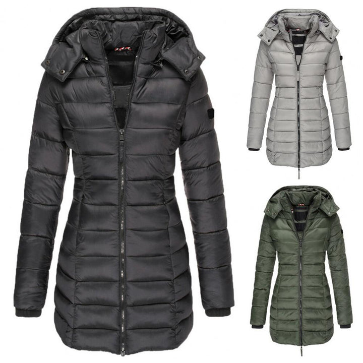 Trench-Coat Long Matelassé Pour Femme à Capuche et Fermeture Zippée