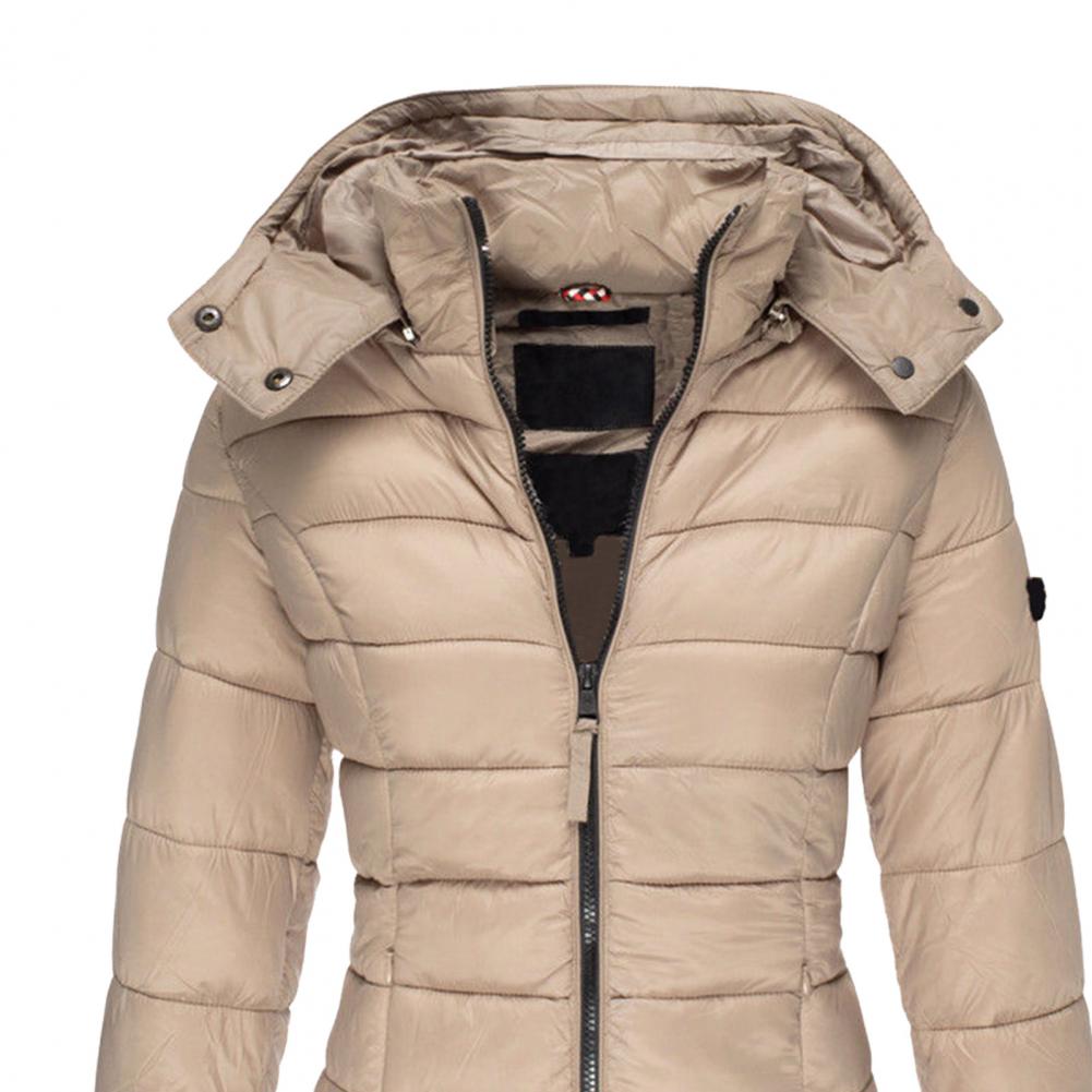 Trench-Coat Long Matelassé Pour Femme à Capuche et Fermeture Zippée