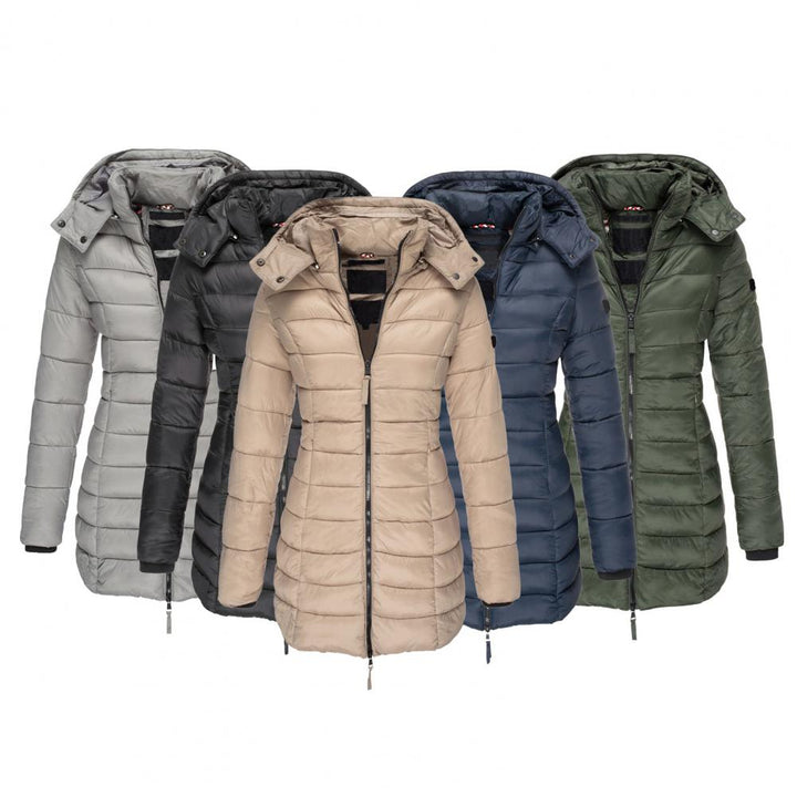 Trench-Coat Long Matelassé Pour Femme à Capuche et Fermeture Zippée