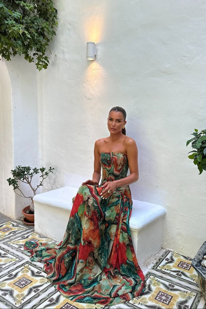 Robe Longue Sans Bretelles Pour Femme à Motif Floral Tropical