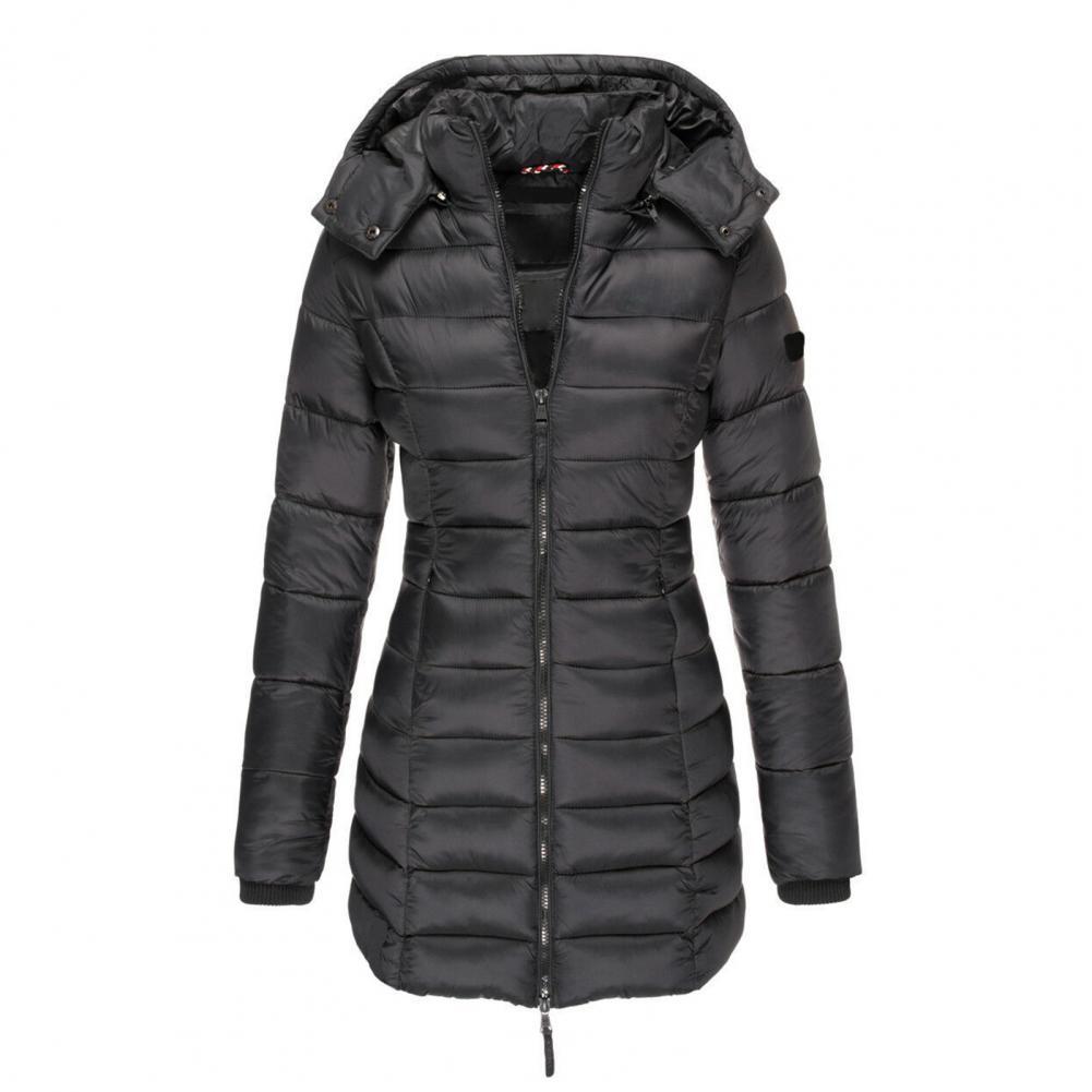 Trench-Coat Long Matelassé Pour Femme à Capuche et Fermeture Zippée