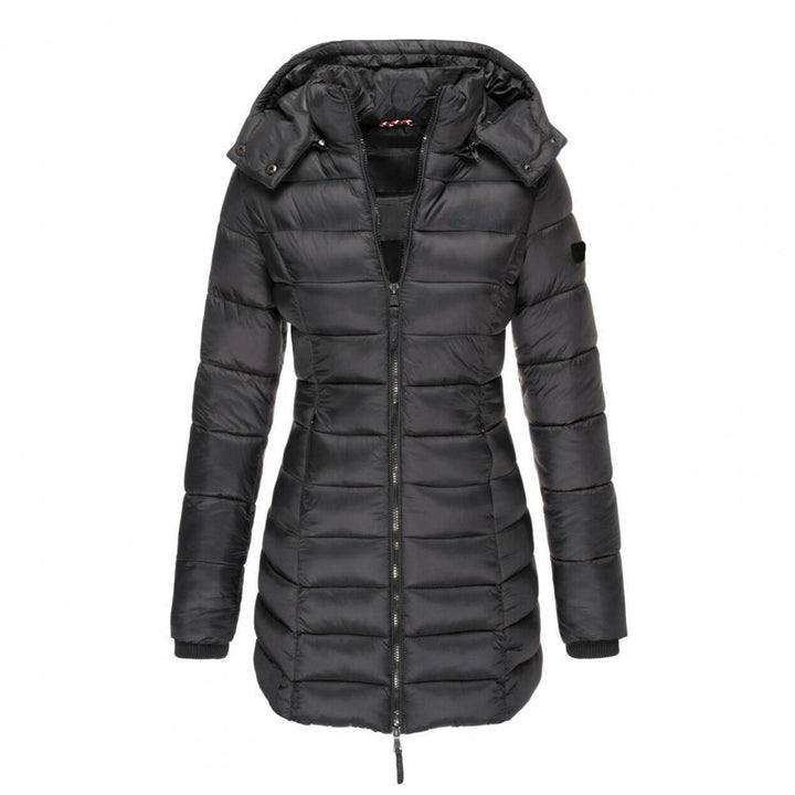 Trench-Coat Long Matelassé Pour Femme à Capuche et Fermeture Zippée