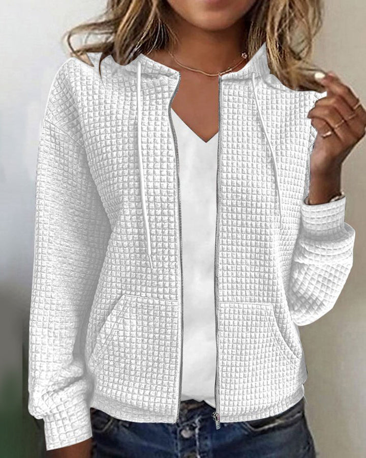 Felpa con cappuccio e zip testurizzata da donna, casual