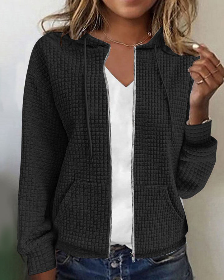Felpa con cappuccio e zip testurizzata da donna, casual