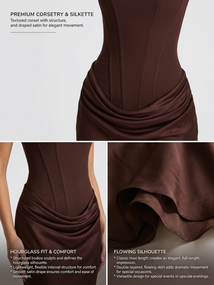 Robe longue femme col carré taille drapée